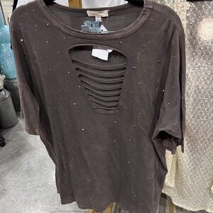 Gilded Intent Distressed Charcoal Studded Tee